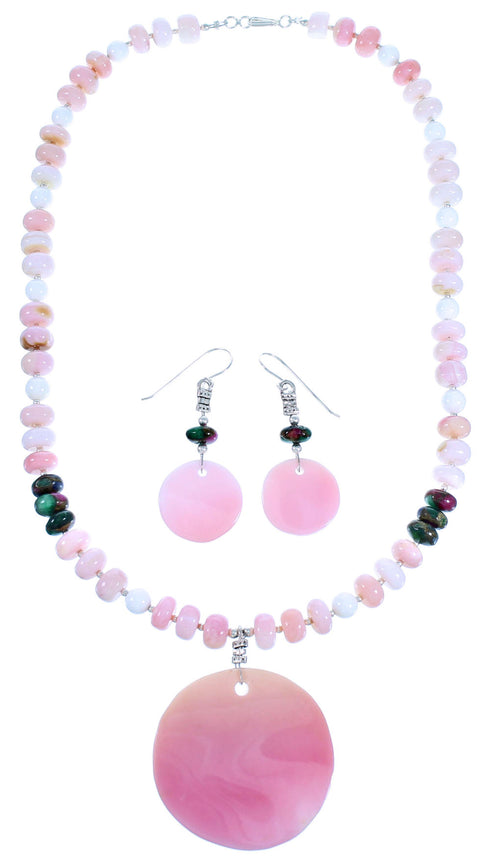 Sterling Silver Multicolor Southwest Bead Necklace And Earrings Set RX114180